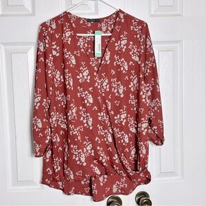 West Kei Stitch Fix Allan Surplice Roll Tab High Low Blouse Burnt Orange XXL